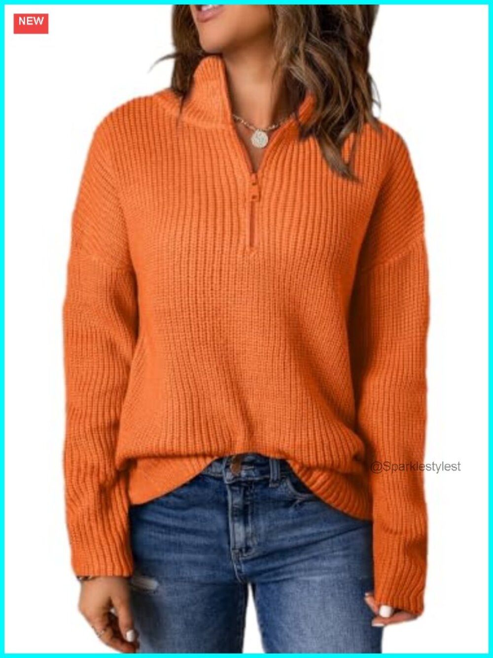 Womens Quarter Zip V Neck Pullover Sweater Long Sleeve Soft Knit Casual